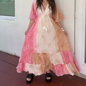 Bohemian Pink and Cream Maxi Dress